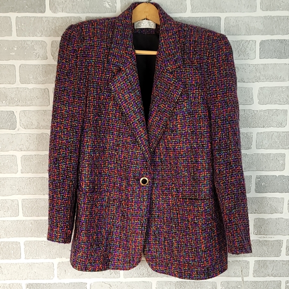 Classix Jackets & Blazers - Classix Vintage Teel Multi Tweed Blazer Suit Coat Jacket Women's Size 8 USA Made